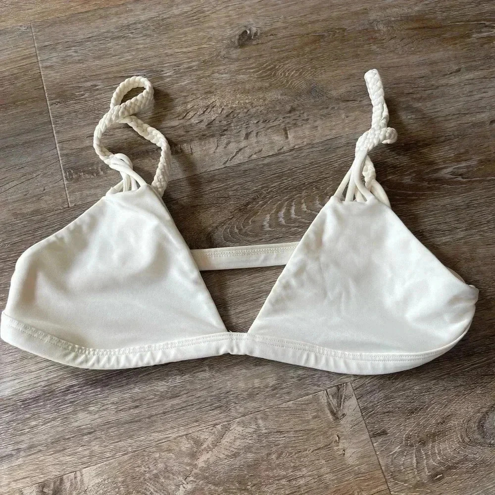 Citrine Women's Bikini Top Size Medium Ivory Braded Straps  Swim Beach Pool M